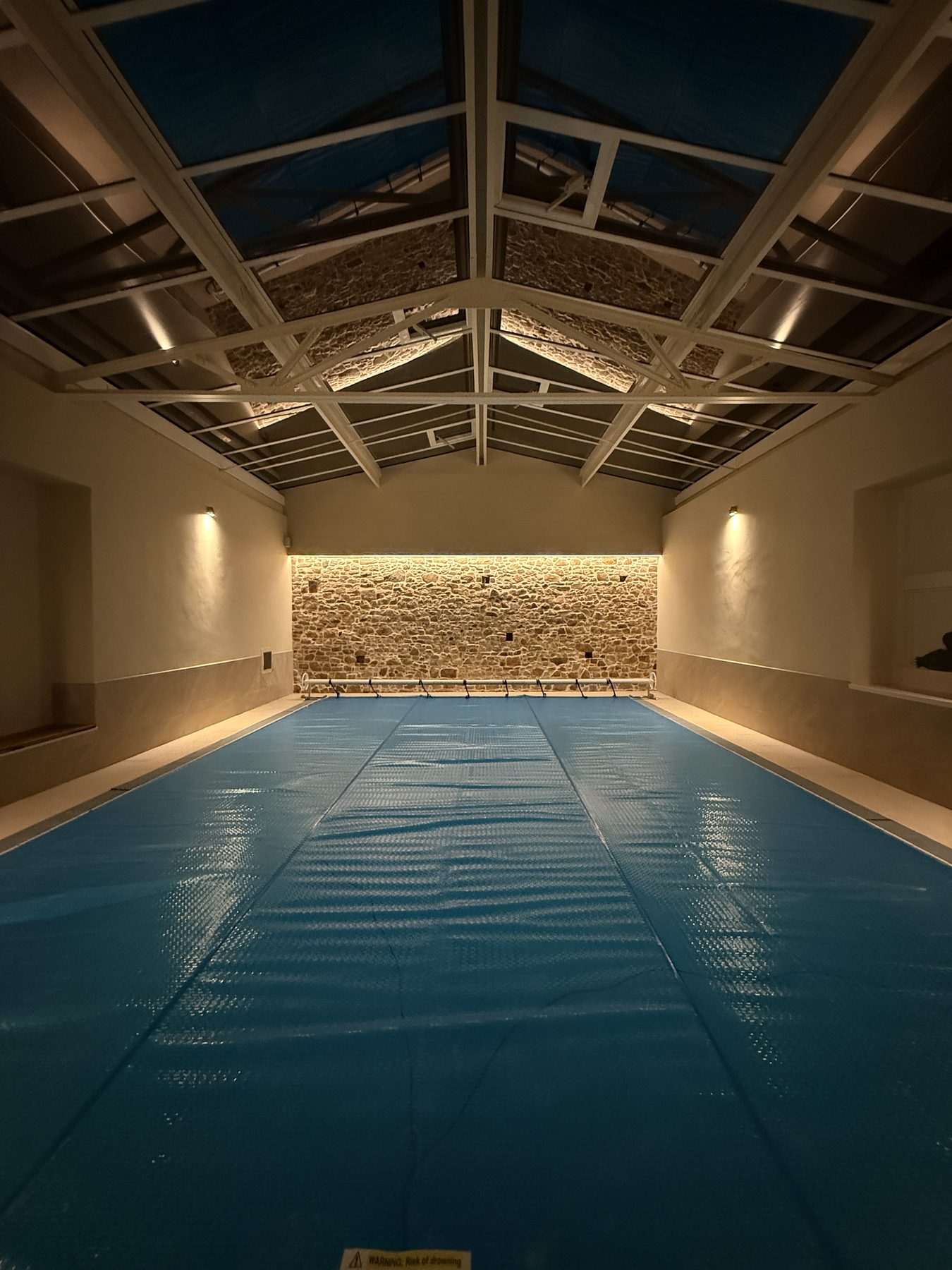 Hamptonne House indoor pool room, night shot, Jersey